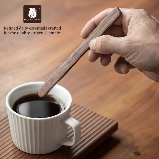 Alt view image 2 of 7 - Black Walnut Wood 4Pcs Coffee Stirrers 6 Reusable & Multifunctional for Coffee, Drinks, Tea, Milk, Oatmeal, Crafts and Oil, butter spreader Great for jam, jelly, peanut butter etc.