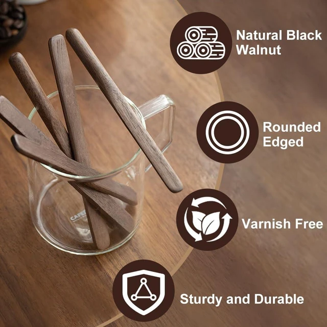 Alt view image 3 of 7 - Black Walnut Wood 4Pcs Coffee Stirrers 6 Reusable & Multifunctional for Coffee, Drinks, Tea, Milk, Oatmeal, Crafts and Oil, butter spreader Great for jam, jelly, peanut butter etc.