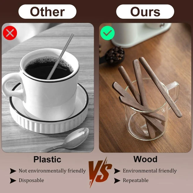 Alt view image 6 of 7 - Black Walnut Wood 4Pcs Coffee Stirrers 6 Reusable & Multifunctional for Coffee, Drinks, Tea, Milk, Oatmeal, Crafts and Oil, butter spreader Great for jam, jelly, peanut butter etc.