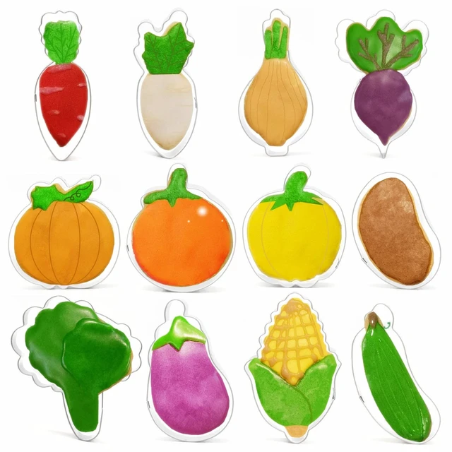 Alt view image 7 of 7 - Vegetable Shaped Cookie Cutters Set Stainless Steel 12Pcs | Veggie Fondant Molds for Sugar Biscuit, Playdough Clay DIY, Cake Decor, Holiday Party Baking & Handmade Crafts