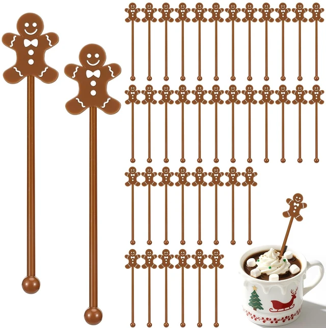 Main image of 36 Pcs Christmas Drink Stirrers, Gingerbread Man Coffee Stirrers | Plastic Material, Christmas Holiday Party, Reusable Coffee Stirrer, Hot Cocoa Bar Supplies, Tea Decoration