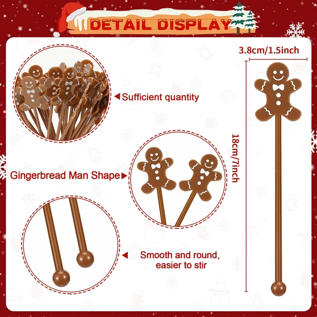 Alt view image 2 of 7 - 36 Pcs Christmas Drink Stirrers, Gingerbread Man Coffee Stirrers | Plastic Material, Christmas Holiday Party, Reusable Coffee Stirrer, Hot Cocoa Bar Supplies, Tea Decoration