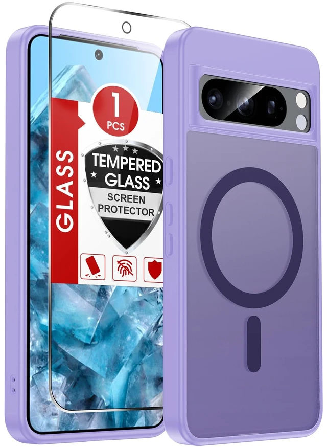 Main image of for Pixel-8-Pro Case: MagSafe with Screen Protector Anti-Fingerprint | Soft TPU Hard PC Smartphone Shell, Luxury Soft-Touch Full Body Protection Para Google Pixel 8 Pro Phone Case, Lavender