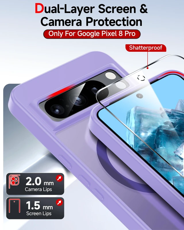 Alt view image 3 of 6 - for Pixel-8-Pro Case: MagSafe with Screen Protector Anti-Fingerprint | Soft TPU Hard PC Smartphone Shell, Luxury Soft-Touch Full Body Protection Para Google Pixel 8 Pro Phone Case, Lavender