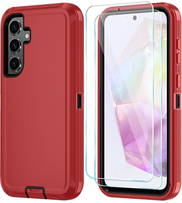 Main image of for Samsung Galaxy A37 5G Phone Case, 3-Layer Cover, RedBlack | Heavy Duty Shockproof & Dropproof Phone Case with 2 Pack HD Screen Protector for Samsung Galaxy A37 5G
