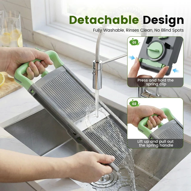 Alt view image 4 of 7 - 4-in-1 Mandoline Slicer Vegetable Chopper with Adjustable Blades | vegetable slicer with adjustable thickness, julienne, dicer and fry cutter functions, with foldable design and container