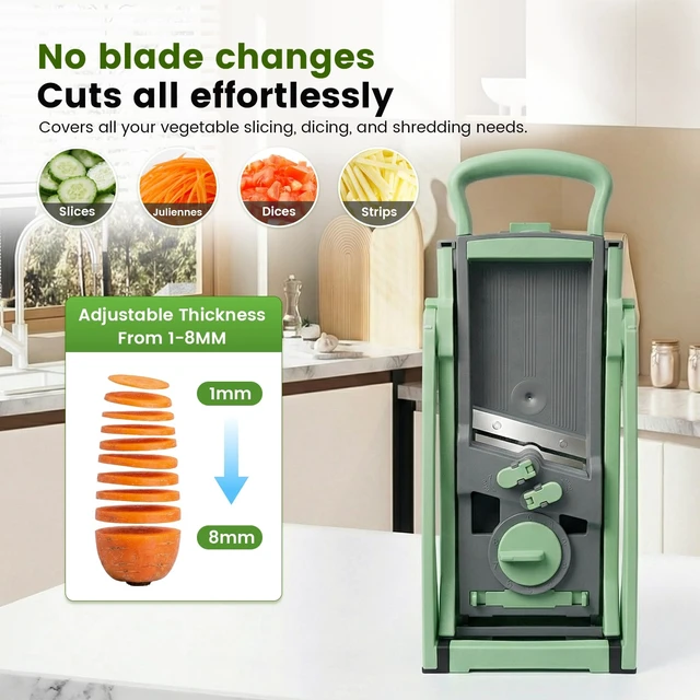 Alt view image 6 of 7 - 4-in-1 Mandoline Slicer Vegetable Chopper with Adjustable Blades | vegetable slicer with adjustable thickness, julienne, dicer and fry cutter functions, with foldable design and container