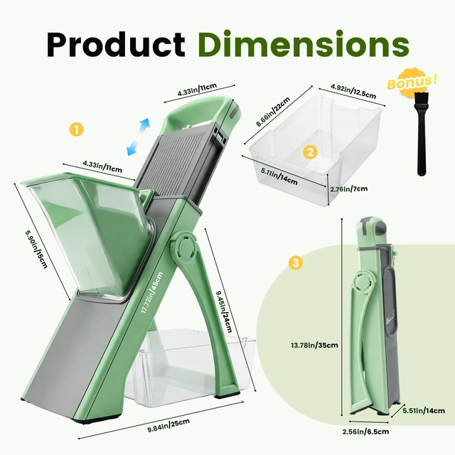 Alt view image 2 of 7 - 4-in-1 Mandoline Slicer Vegetable Chopper with Adjustable Blades | vegetable slicer with adjustable thickness, julienne, dicer and fry cutter functions, with foldable design and container