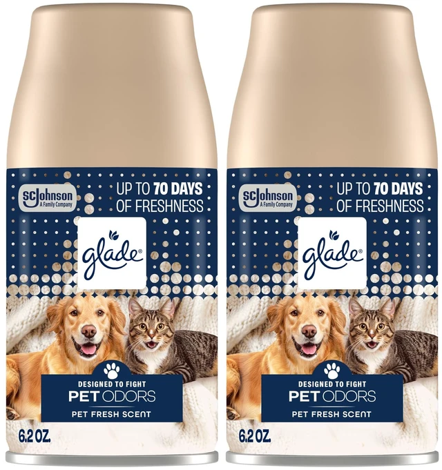 Main image of Automatic Spray Air Freshener Refill, Pet Fresh Scent, 2 Count | 6.2 oz Each, Home and Bathroom Use, Fits Glade Automatic Spray Holder, Adjustable Timed Fraegrance Release, Odor Fighting