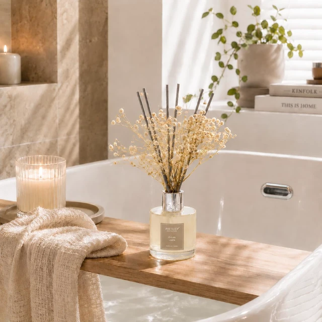 Alt view image 5 of 7 - Reed Diffuser Set,3.38 fl oz (100 ml) - Clean Linen Oil Diffusers with 8 Reed Sticks,Home Fragrance Reed Diffuser for Bathroom Shelf Decor