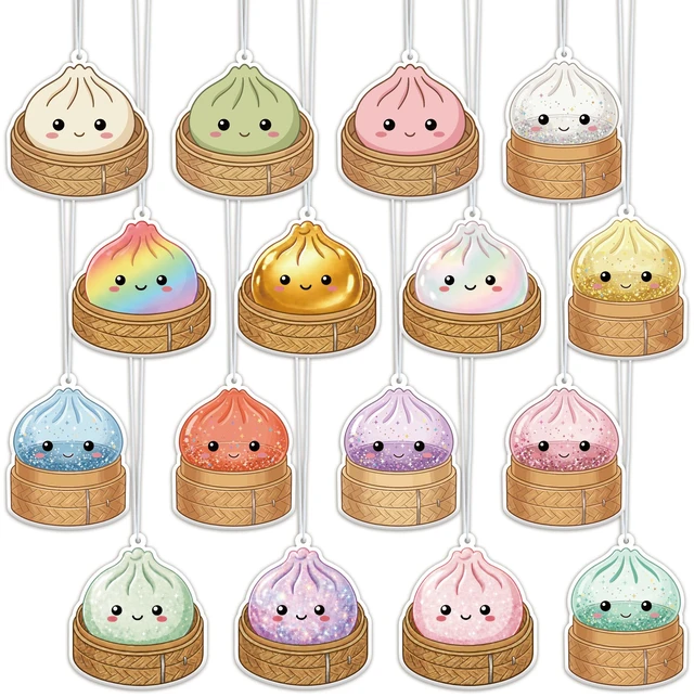 Main image of Funny Dumplings Car Air Fresheners, 16Pcs Cute Food Hanging Pendants | 16 Colorful Dumpling Party Favors, Cartoon Refresh Scents Car Accessories for Rearview Mirror, Interior Decor, Birthday Gifts