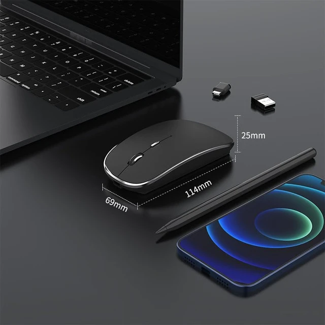 Alt view image 2 of 7 - Wireless Gaming Office Mouse Chargeable Portable Silent USB-A and USB-c Type-C Dual Mode Wireless Mouse 3 Adjustable DPI for Laptop, Mac, Android, PC