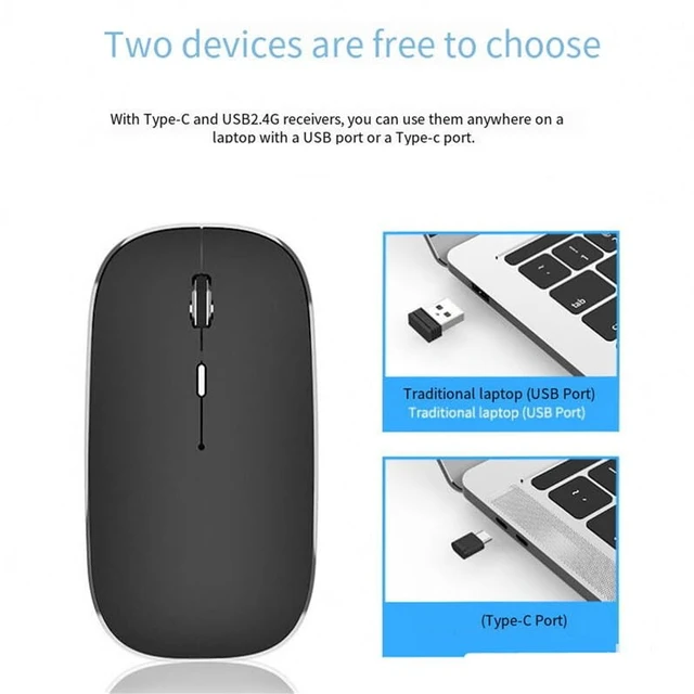 Alt view image 3 of 7 - Wireless Gaming Office Mouse Chargeable Portable Silent USB-A and USB-c Type-C Dual Mode Wireless Mouse 3 Adjustable DPI for Laptop, Mac, Android, PC