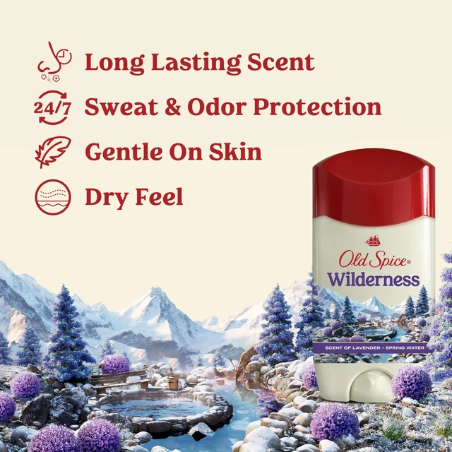 Alt view image 2 of 7 - Antiperspirant Deodorant for Men, Wilderness, 2.6 oz Pack of 2 | Dry Feel | Lavender & Spring Water | 24/7 Sweat & Odor Protection | 24/7 Freshness | Skin Conditioners | Fresher Collection