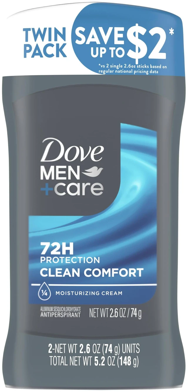 Main image of Antiperspirant Deodorant Stick Clean Comfort Twin Pack 72-Hour Sweat & Odor Protection Antiperspirant for Men With 1/4 Moisturizing Cream 2.7 oz