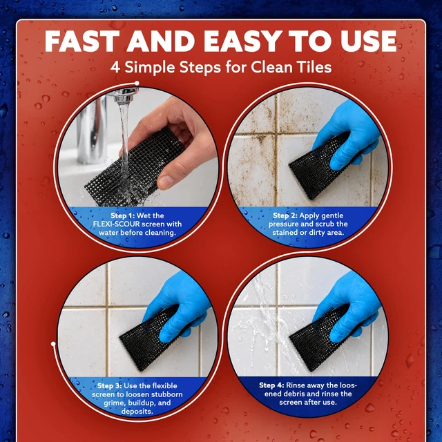 Alt view image 6 of 7 - Flexi-Scour, Flexible Scrubbing Screen, Grills, Rust, 3-Pack | Heavy Duty Scouring Pad, Abrasive Grit Cleaning Screen for Toilet Bowls, Removes Carbon, Rust and Scale Every Single Day