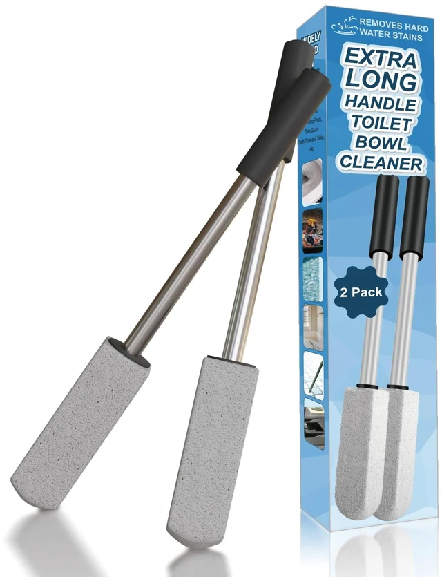 Main image of 2 Pack Pumice Toilet Cleaner,16.14in Long Handle Toilet Scrubber | 2-pack natural pumice set. Removes hard water, rust & limescale. Safe for toilet, tub, tile, sink & BBQ. 16.14" handle