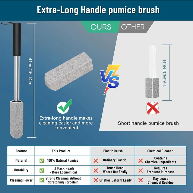 Alt view image 2 of 7 - 2 Pack Pumice Toilet Cleaner,16.14in Long Handle Toilet Scrubber | 2-pack natural pumice set. Removes hard water, rust & limescale. Safe for toilet, tub, tile, sink & BBQ. 16.14" handle