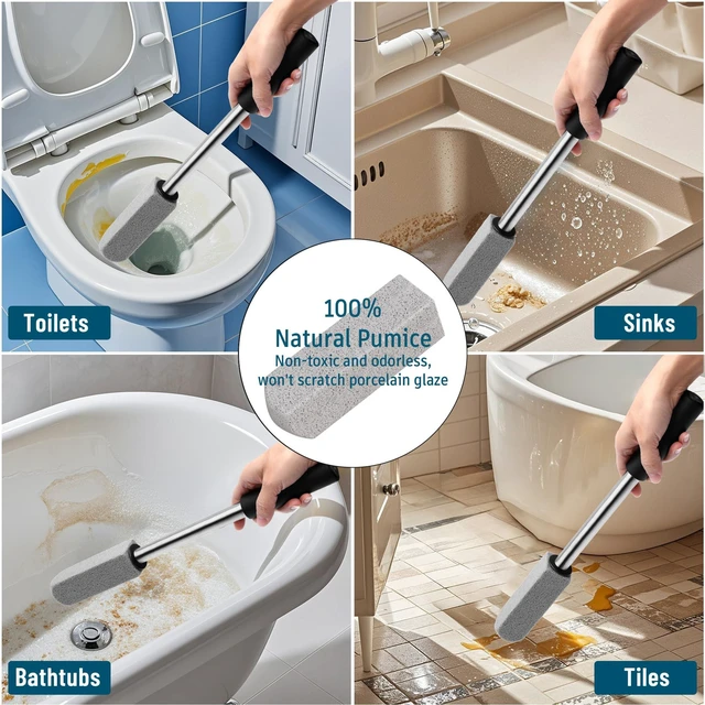 Alt view image 6 of 7 - 2 Pack Pumice Toilet Cleaner,16.14in Long Handle Toilet Scrubber | 2-pack natural pumice set. Removes hard water, rust & limescale. Safe for toilet, tub, tile, sink & BBQ. 16.14" handle