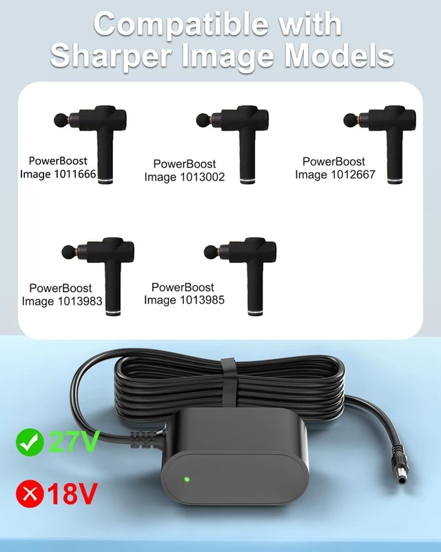 Alt view image 4 of 7 - 27V Massage Gun Charger for Sharper Image Powerboost 1011666 1013002 1012667 1013983 1013985Deep Tissue Cordless Massager Gun Power Cord 6FT (Not for 18V Massage Gun)