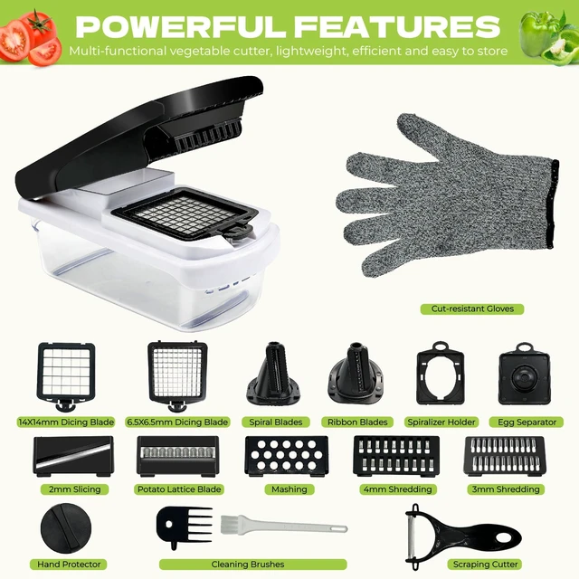 Alt view image 2 of 7 - Veggie Chopper, Onion Dicer, Spiralizer & Storage Box | One press, easy cutting. 17 blades & tools includes cut-resistant glove. Perfect for salads, fries & meal prep.