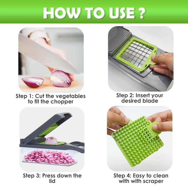 Alt view image 4 of 6 - Vegetable Chopper Multifunctional Food Chopper | 16-in-1 Onion Cutter with 7 Blades, Vegetable Slicer and Dicer with Container for Salad, Potato, Carrot, Garlic & Kitchen Use
