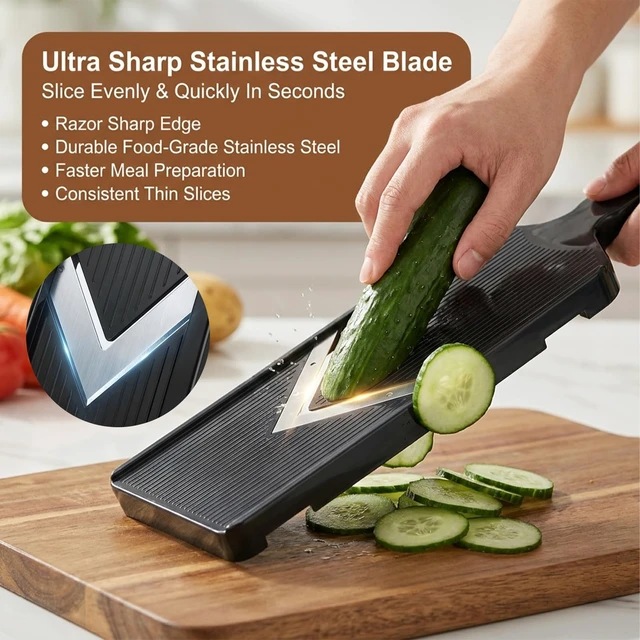 Alt view image 4 of 7 - Mandoline Slicer for Kitchen, Multifunctional V-Blade Vegetable Mandoline Slicer with Hand Holder Handheld Potato Cucumber Cabbage Shredder Food Slicer- for Potatoes, Onion