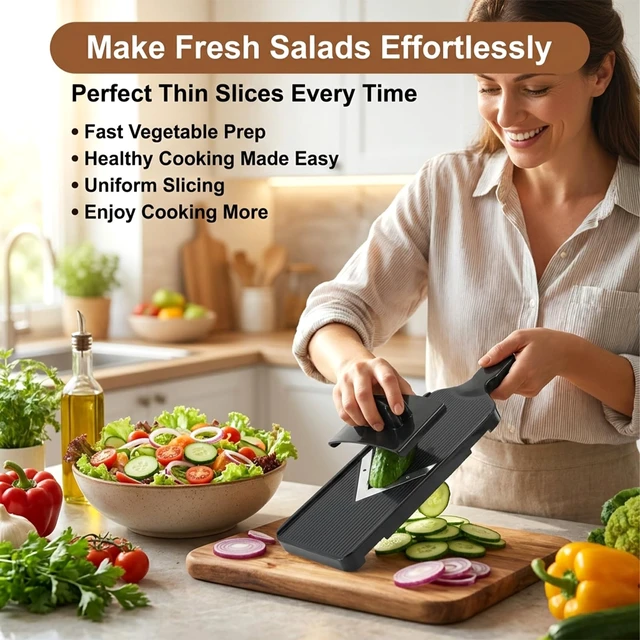 Alt view image 3 of 7 - Mandoline Slicer for Kitchen, Multifunctional V-Blade Vegetable Mandoline Slicer with Hand Holder Handheld Potato Cucumber Cabbage Shredder Food Slicer- for Potatoes, Onion