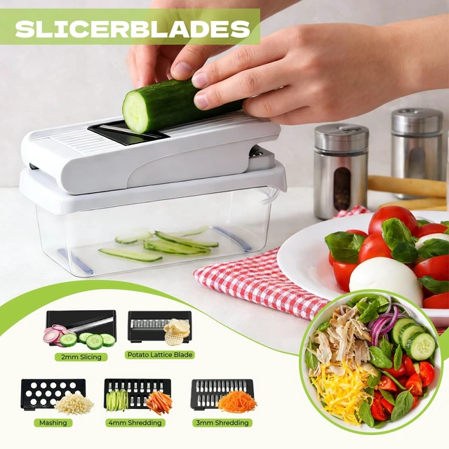 Alt view image 5 of 7 - Veggie Chopper, Onion Dicer, Spiralizer & Storage Box | One press, easy cutting. 17 blades & tools includes cut-resistant glove. Perfect for salads, fries & meal prep.