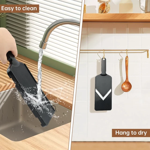 Alt view image 6 of 7 - Mandoline Slicer for Kitchen, Multifunctional V-Blade Vegetable Mandoline Slicer with Hand Holder Handheld Potato Cucumber Cabbage Shredder Food Slicer- for Potatoes, Onion