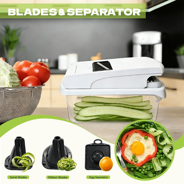Alt view image 6 of 7 - Veggie Chopper, Onion Dicer, Spiralizer & Storage Box | One press, easy cutting. 17 blades & tools includes cut-resistant glove. Perfect for salads, fries & meal prep.