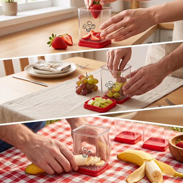 Alt view image 7 of 7 - 2 Packs Cup Fruit Slicer, Stainless Steel Vegetable Cutter | Uniform Slices, Integrated Push Plate, Compact Storage, Home & Commercial Use, Fruits & Vegetables
