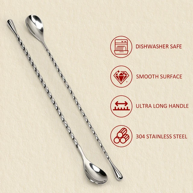 Alt view image 6 of 7 - 2 PCS Bar Spoon, 16 Inch Teardrop Cocktail Mixing Spoon, Coffee Tea Spoons Drinks Stirrers, Stainless Steel Long Spoons for Stirring