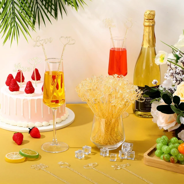 Alt view image 3 of 7 - 50 Pcs Gold Glitter Wedding Plastic Drinks Stirrers 7.5 Inch | Cocktail Stirrers, 4 Shapes, Reusable for Coffee Cocktails Beverage Cupcake Toppers Appetizers, Wedding Festival Party Favor