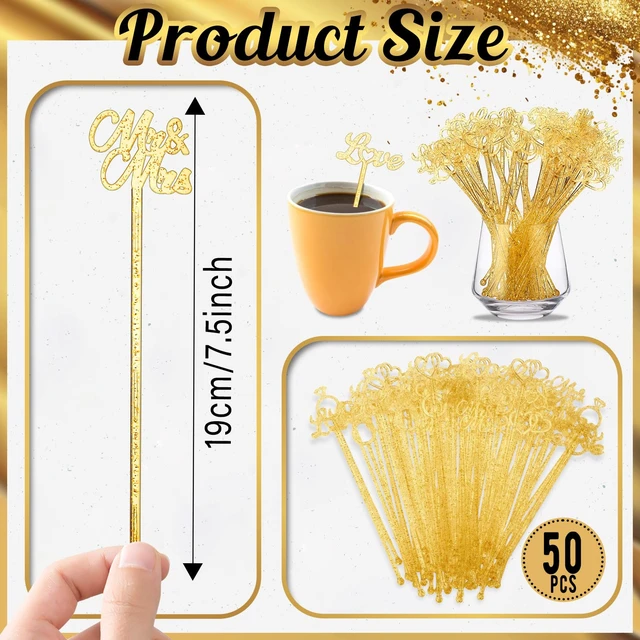 Alt view image 4 of 7 - 50 Pcs Gold Glitter Wedding Plastic Drinks Stirrers 7.5 Inch | Cocktail Stirrers, 4 Shapes, Reusable for Coffee Cocktails Beverage Cupcake Toppers Appetizers, Wedding Festival Party Favor