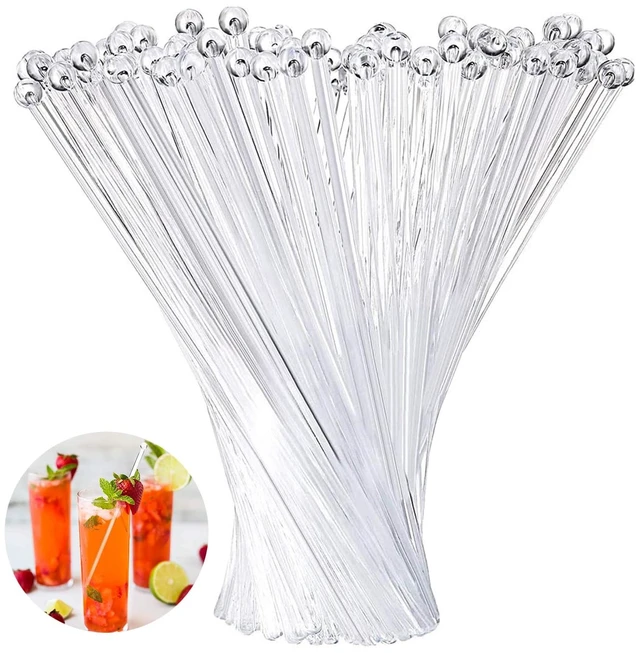 Main image of 200 Pieces Ball Head Stirrer Disposible Plastic Round Top Crystal Swizzle Sticks, Crystal Cake Pops, Cocktail Coffee Drink Stirrers (Clear)