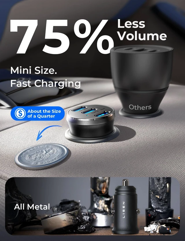 Alt view image 4 of 7 - 108W Car Charger USB C Fast Charging for iPhone Duo 3-Port Cigarette Lighter Adapter Super Fast Charge 12V Type C Cell Phone Automobile Chargers for iPhone 18 17 16 15 Pro Max Samsung S26 Pixel