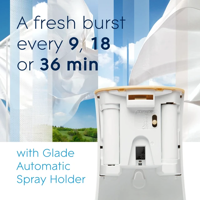 Alt view image 6 of 7 - Automatic Spray Air Freshener Refill, Clean Linen, 3 Count | 6.2 oz Each, Home and Bathroom Use, Fits Glade Automatic Spray Holder, Adjustable Timed Fraegrance Release, Odor Fighting