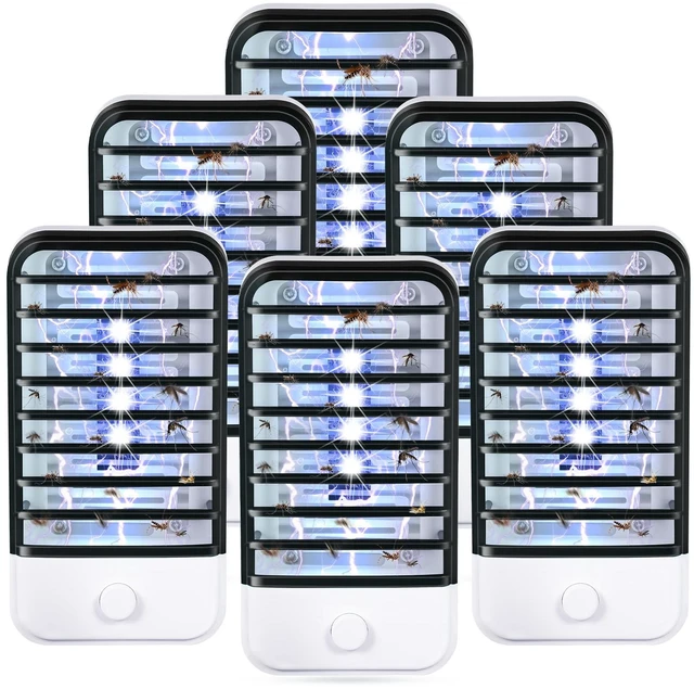 Main image of Indoor Bug Zapper Plug in, Electronic Flying Insect Trap for Mosquito, Fly, Gnat - Purple Light Lamp for Home, Kitchen, Bedroom, Living Room, Office, 6 Pack, Black