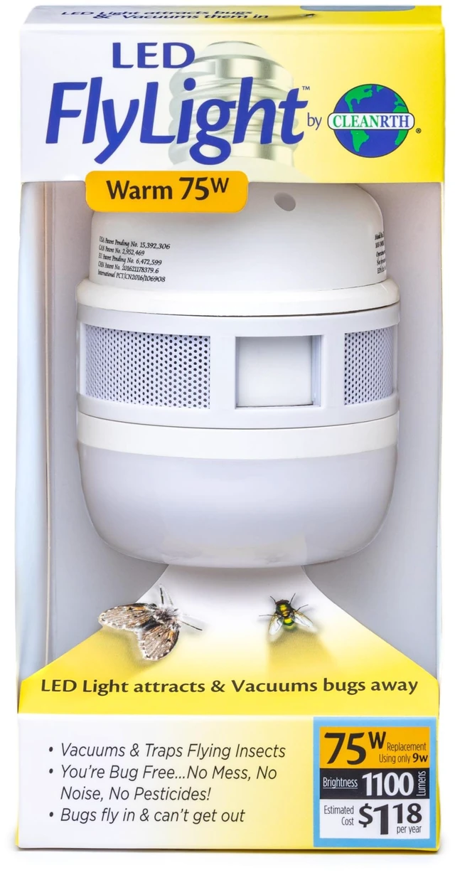 Main image of Flylight LED Flying Insect Trap Light Bulb | Built-in internal vacuum automatically attracts, suctions & traps flying bugs