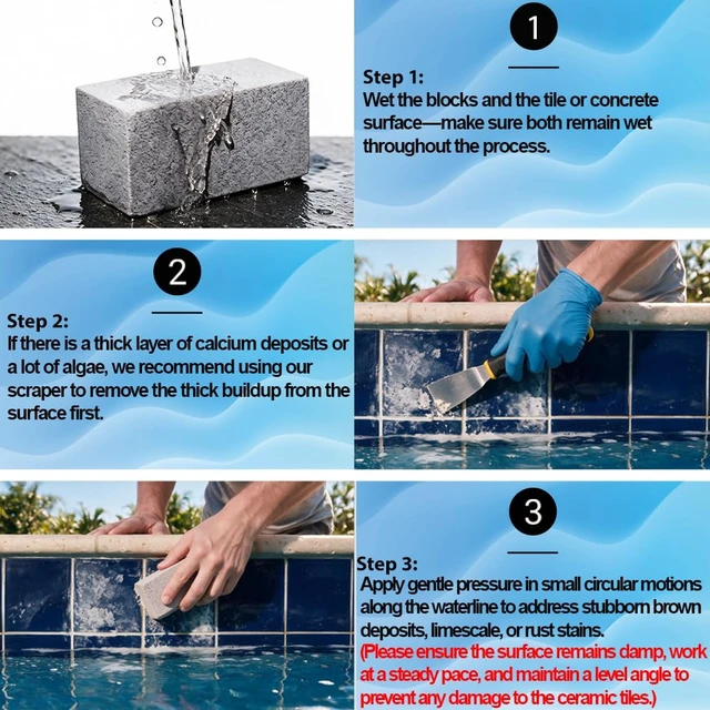 Alt view image 6 of 7 - for Calcium Build Up Set, Pumice Stone for Pool Tile Cleaning, Calcium Remover for Tile & Plaster Stain, Grout & Concrete Scouring