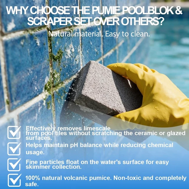 Alt view image 7 of 7 - for Calcium Build Up Set, Pumice Stone for Pool Tile Cleaning, Calcium Remover for Tile & Plaster Stain, Grout & Concrete Scouring