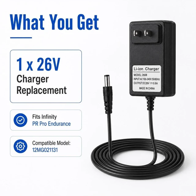 Alt view image 5 of 5 - 26V Charger for Infinity PR Pro Endurance Massage Gun, Power Adapter Cord Compatible with Infinity PR Pro 12MG021131 Wireless Percussion Massager Device