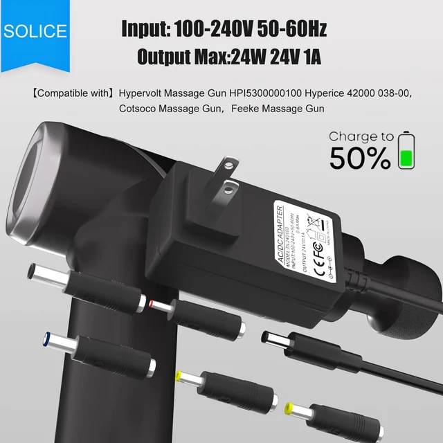 Alt view image 2 of 7 - 24V AC Adapter for Hypervolt Massage Gun HPI5300000100 53000 001-00 Hypervolt 42000 038-00 SK03T1-2400100Z Power Cord DC Charger