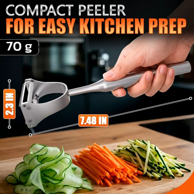 Alt view image 2 of 7 - Stainless Steel Vegetable Peeler, 2-in-1 Peeler and Julienne Shredder Tool with Dual-Sided 420J2 Sharp Blade That Replaces Two Tools for Carrots, Cabbage, Potatoes, Cucumber, 5.6-Inch Ergonomic Handle