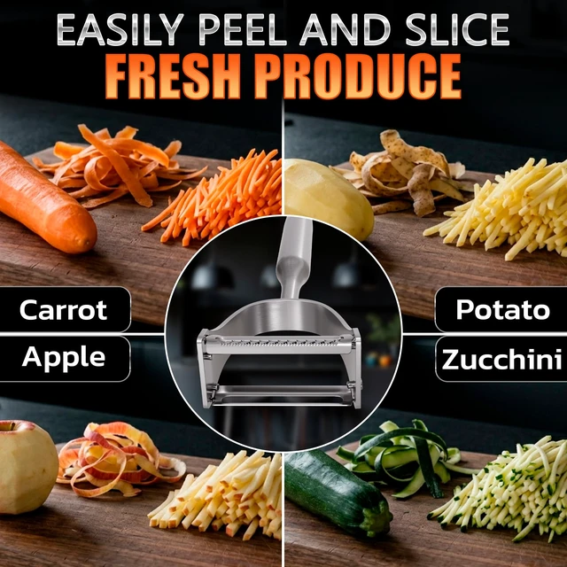 Alt view image 5 of 7 - Stainless Steel Vegetable Peeler, 2-in-1 Peeler and Julienne Shredder Tool with Dual-Sided 420J2 Sharp Blade That Replaces Two Tools for Carrots, Cabbage, Potatoes, Cucumber, 5.6-Inch Ergonomic Handle