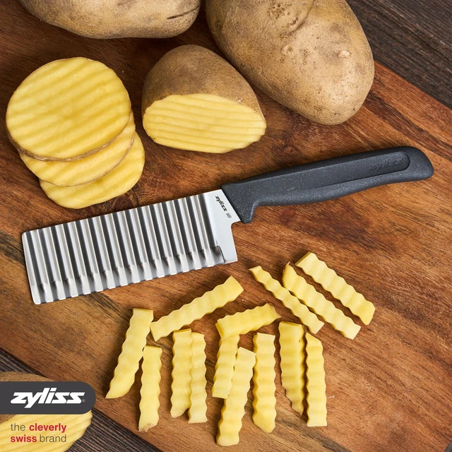 Alt view image 3 of 7 - Crinkle Cut Knife Stainless Steel Wavy Blade for Crinkle Cut French Fries, Vegetables & Fruit Fun Snack & Garnish Cutter with Wheat Straw Handle, Dishwasher Safe, 5-Year Guarantee 4.5"