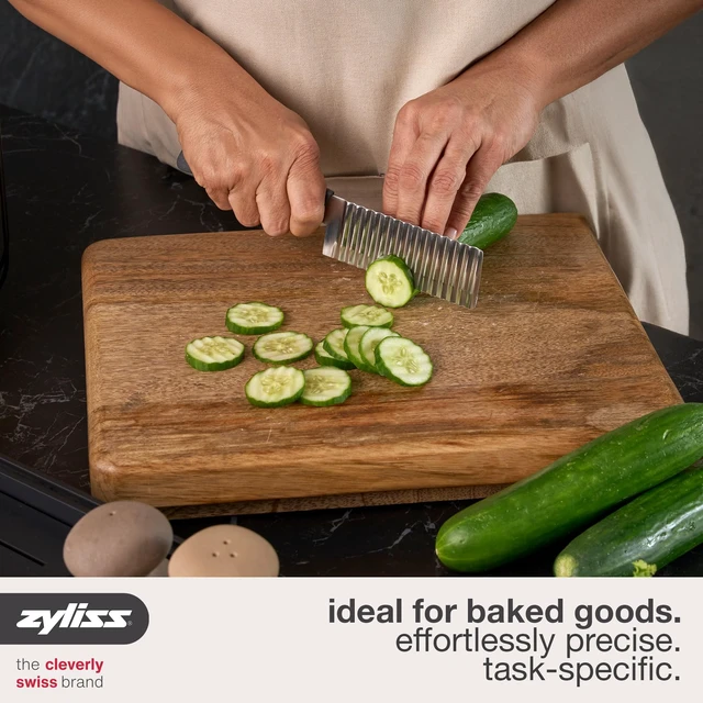 Alt view image 2 of 7 - Crinkle Cut Knife Stainless Steel Wavy Blade for Crinkle Cut French Fries, Vegetables & Fruit Fun Snack & Garnish Cutter with Wheat Straw Handle, Dishwasher Safe, 5-Year Guarantee 4.5"