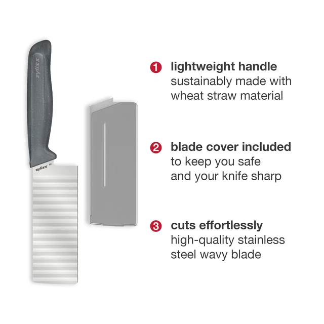 Alt view image 5 of 7 - Crinkle Cut Knife Stainless Steel Wavy Blade for Crinkle Cut French Fries, Vegetables & Fruit Fun Snack & Garnish Cutter with Wheat Straw Handle, Dishwasher Safe, 5-Year Guarantee 4.5"