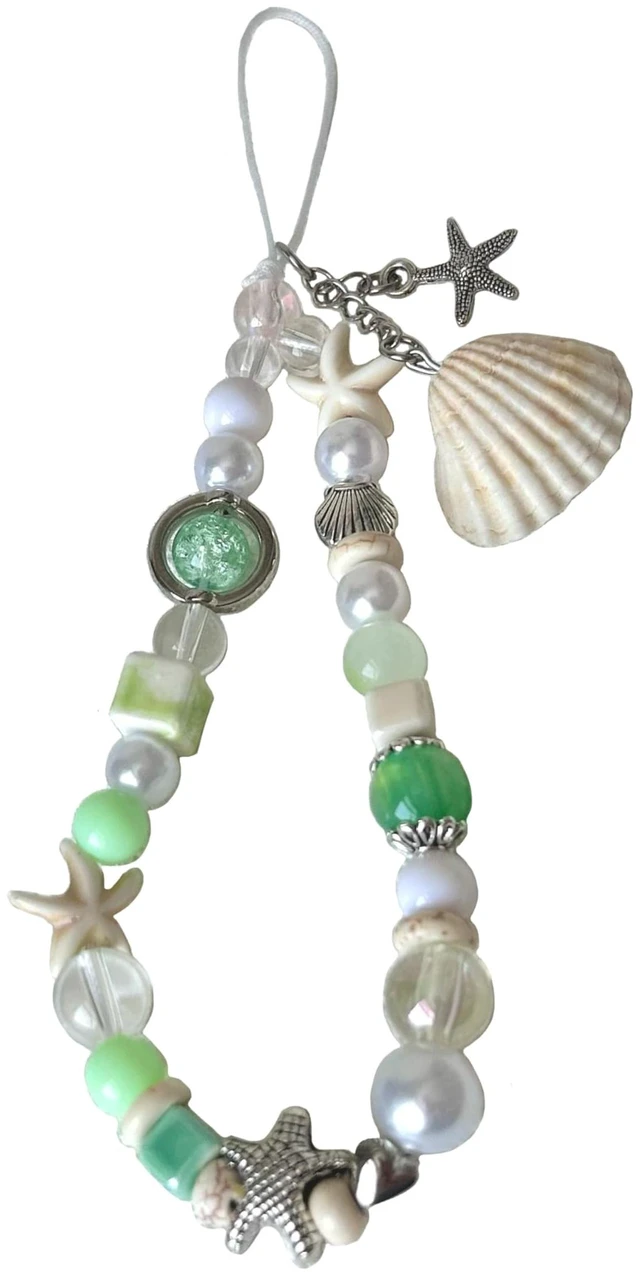 Main image of Cute Shell Cell Phone Lanyard Strap Charms - Handmade Starfish Phone Charms for Women (Green)